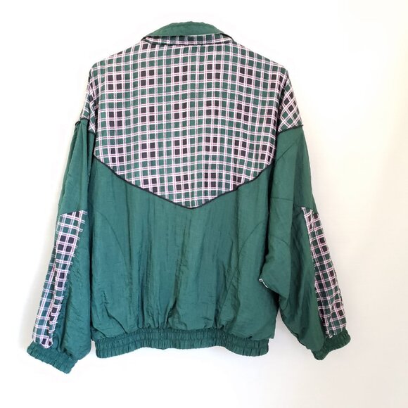 Colorblock Windbreaker Jacket Patchwork Forest Green / Multicolor Print Size XLP - Picture 4 of 9